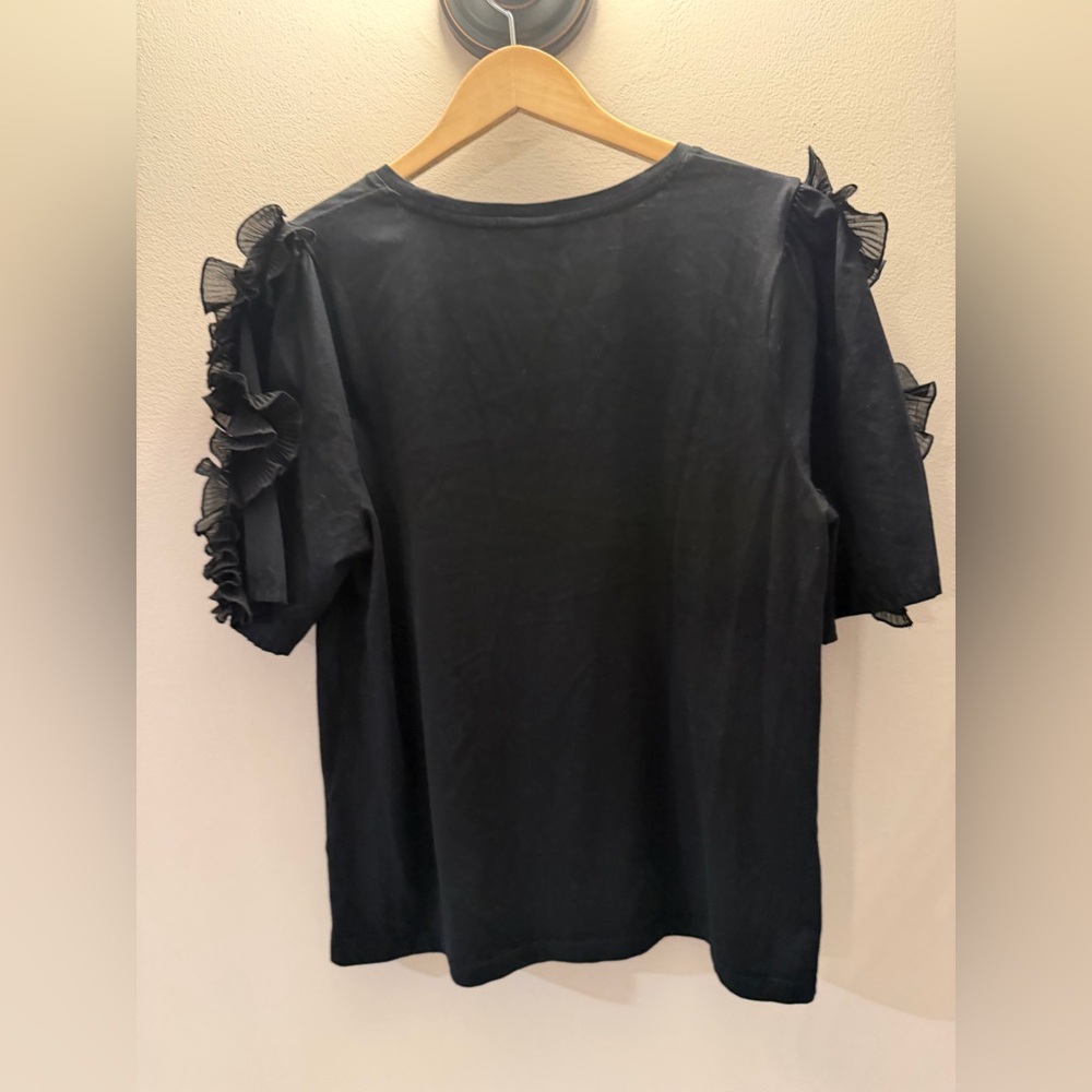 Chico's Black Short Sleeve Tee with Ruffle Sleeves - Picture 3 of 3